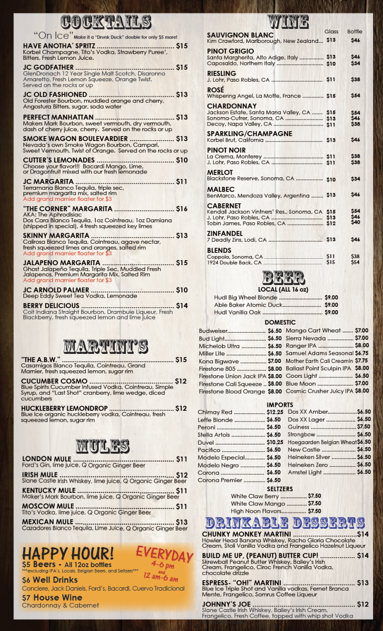 Menu John Cutter Tavern